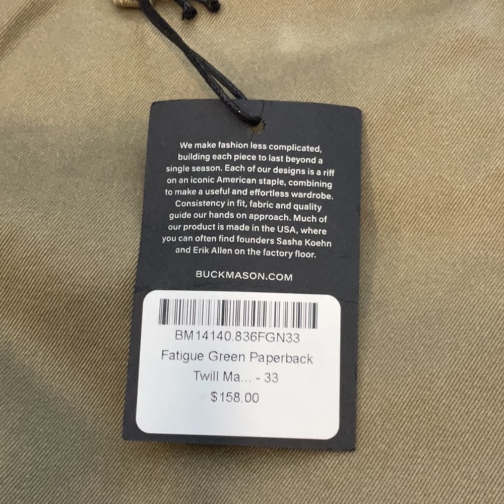 Buck Mason Men's Chinos in Olive Tan - Picture 4 of 4